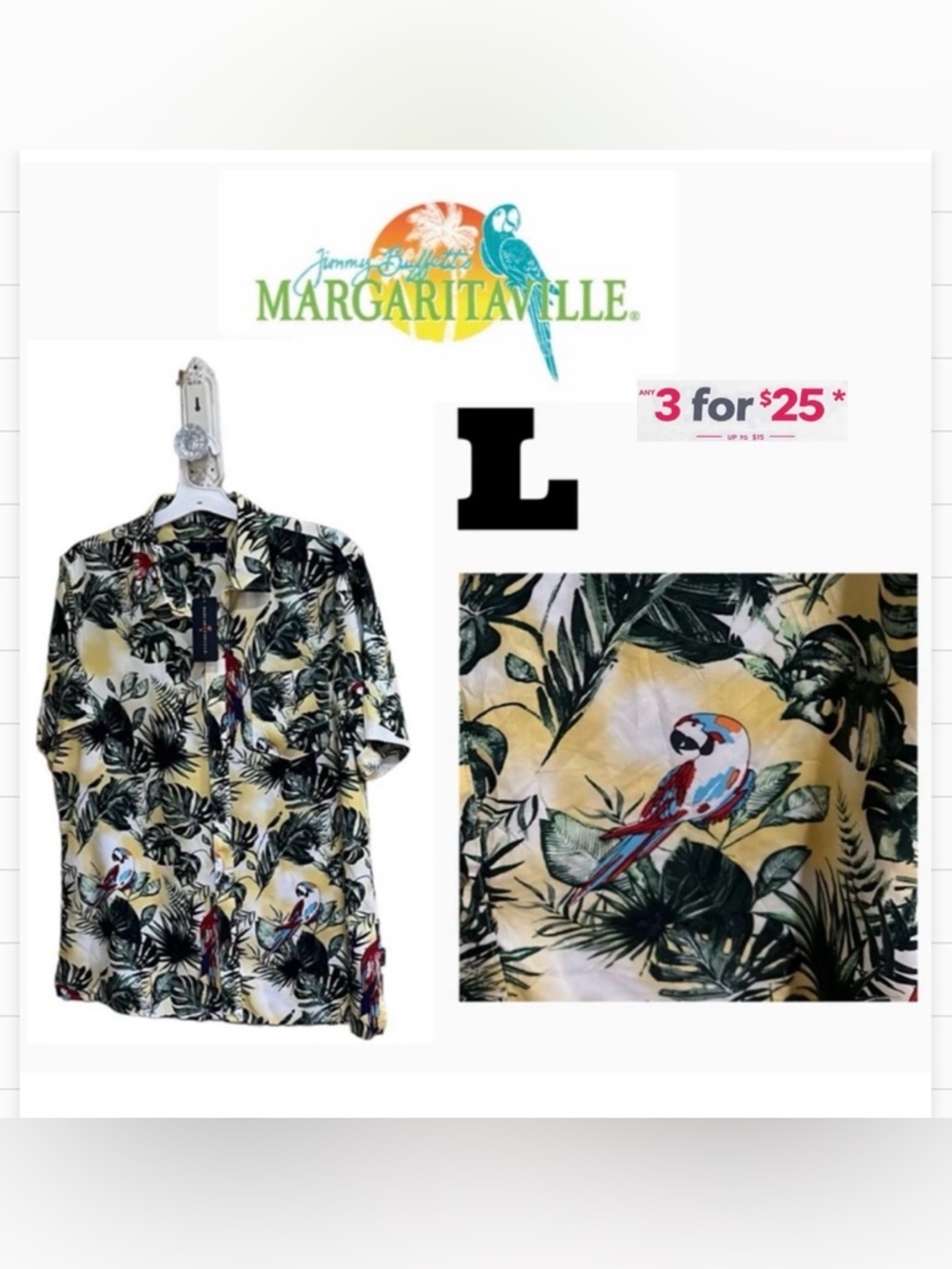 Margaritaville tropical parrot button down shirt size large